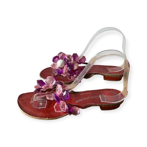 Vintage Bernardo for Delman Flat Sandals with Lucite Ornaments, Size 7 - Picture 4 of 11